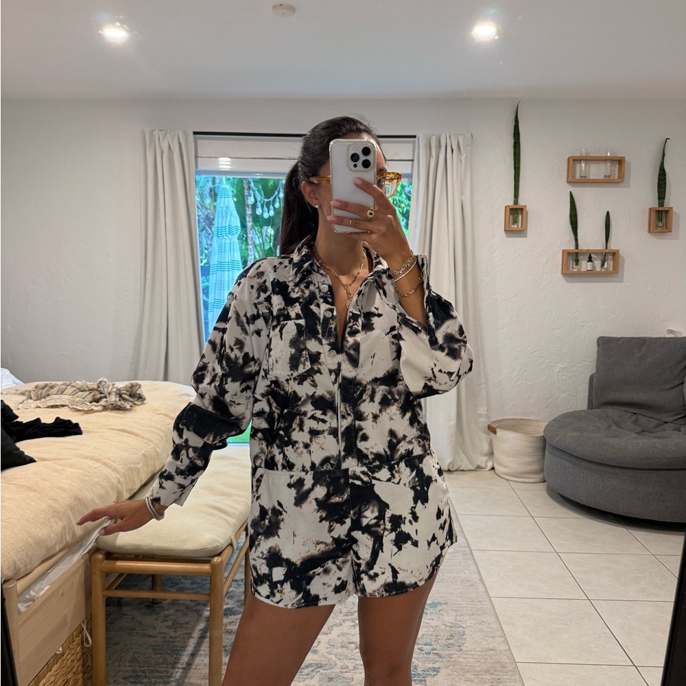 Cynthia Rowley Black and White Tie-Dye Romper